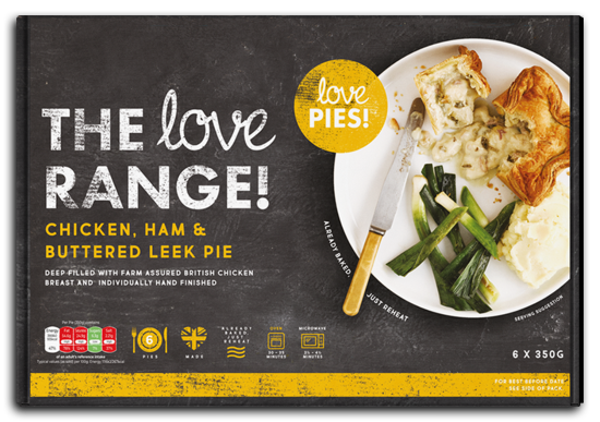 The Love Range! Individually Crafted Chicken, Ham and Leek Pies - 6 x 325g